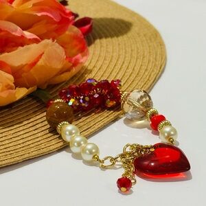Elegant Red and Gold Heart Charm Bracelet